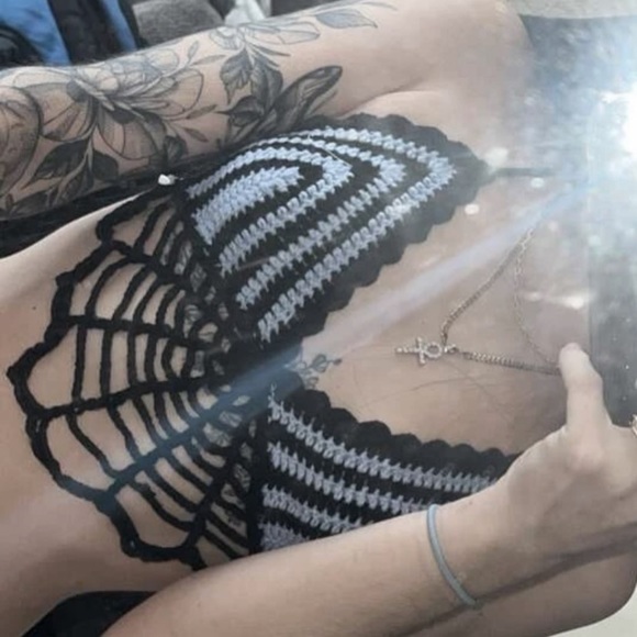 Dolls Kill Tops - Walking Into Spider Webs Crochet Crop Top Bralette